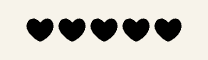 5 black hearts on beige background